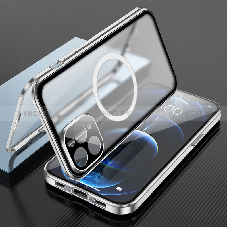 Coque Rebord Bumper Luxe Aluminum Metal Miroir 360 Degres Housse Etui Aimant avec Mag-Safe Magnetic Magnetique pour Apple iPhone 13 Pro Plus