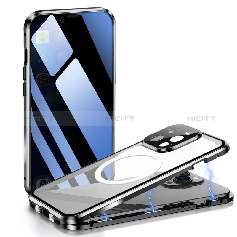 Coque Rebord Bumper Luxe Aluminum Metal Miroir 360 Degres Housse Etui Aimant avec Mag-Safe Magnetic Magnetique pour Apple iPhone 14 Pro Max Plus