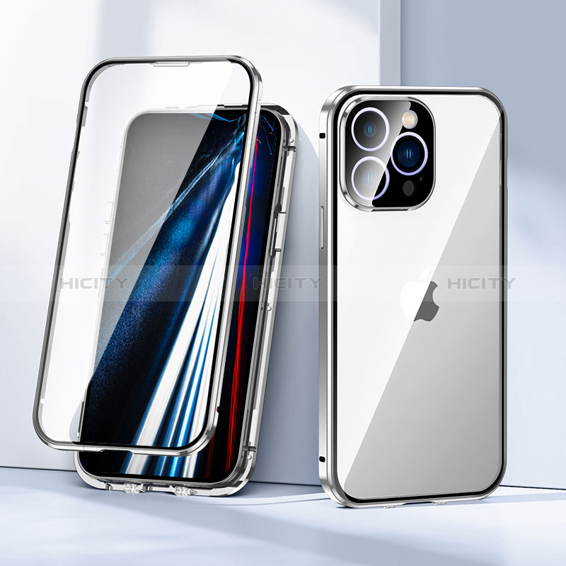 Coque Rebord Bumper Luxe Aluminum Metal Miroir 360 Degres Housse Etui Aimant LK1 pour Apple iPhone 13 Pro Max Argent Plus