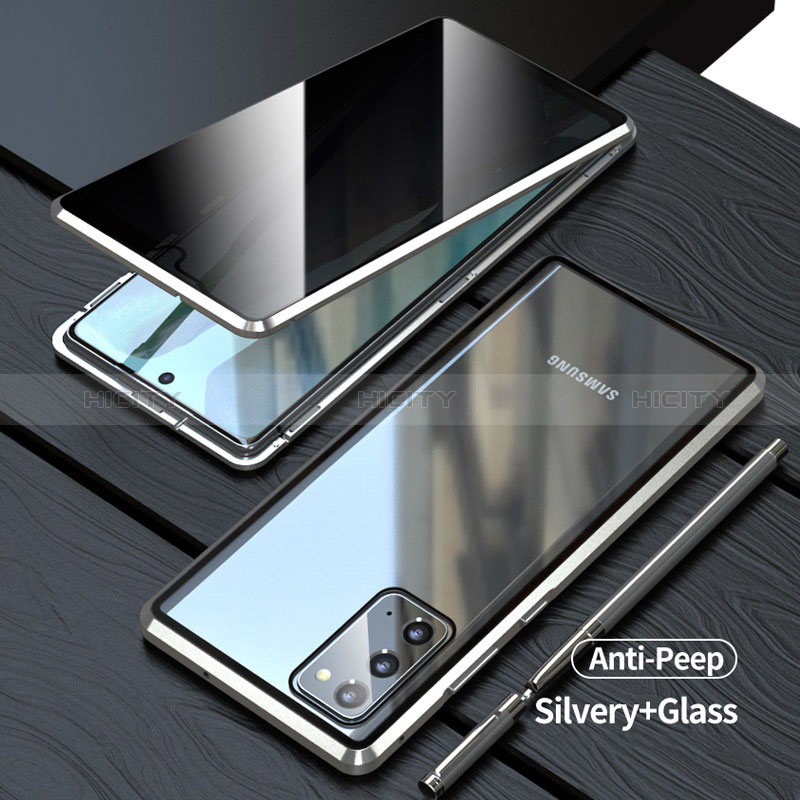 Coque Rebord Bumper Luxe Aluminum Metal Miroir 360 Degres Housse Etui Aimant LK1 pour Samsung Galaxy Note 20 5G Argent Plus