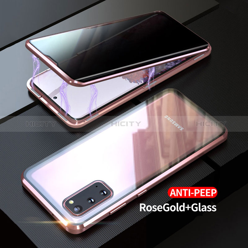 Coque Rebord Bumper Luxe Aluminum Metal Miroir 360 Degres Housse Etui Aimant LK1 pour Samsung Galaxy S20 5G Or Rose Plus