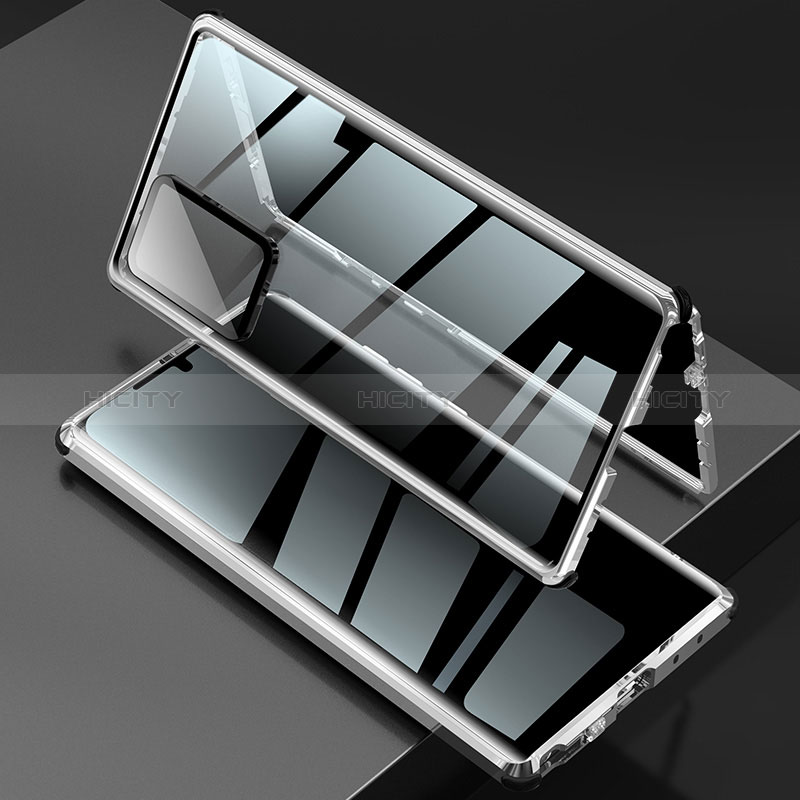 Coque Rebord Bumper Luxe Aluminum Metal Miroir 360 Degres Housse Etui Aimant LK2 pour Samsung Galaxy Note 20 Ultra 5G Argent Plus