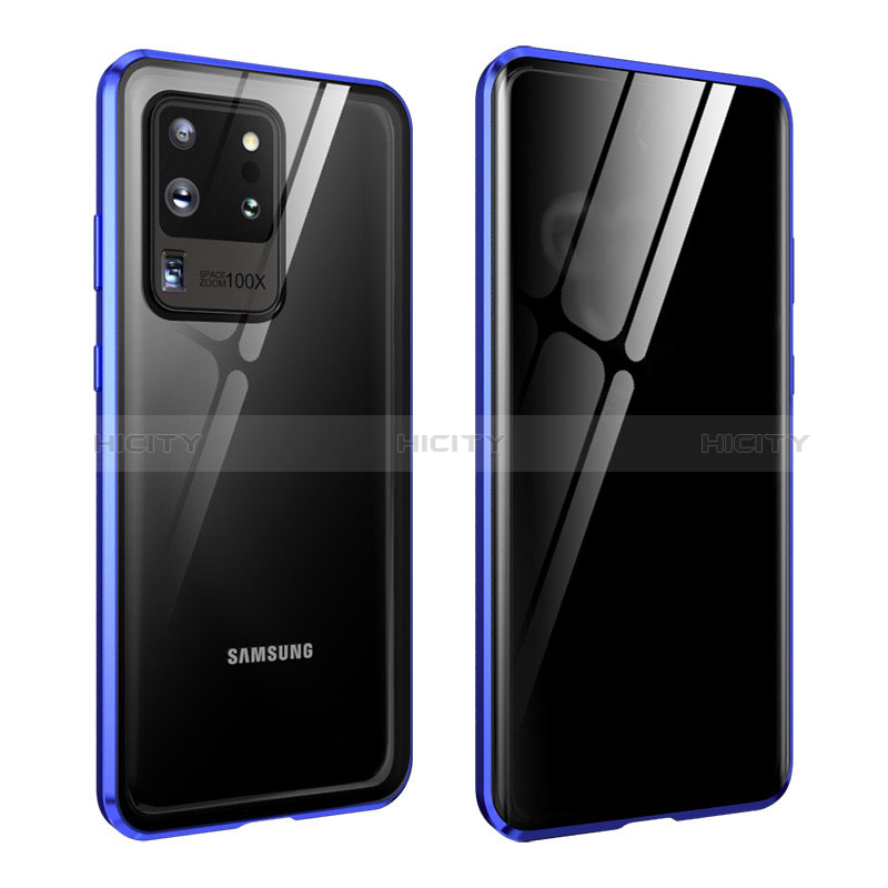 Coque Rebord Bumper Luxe Aluminum Metal Miroir 360 Degres Housse Etui Aimant LK2 pour Samsung Galaxy S20 Ultra 5G Bleu Plus