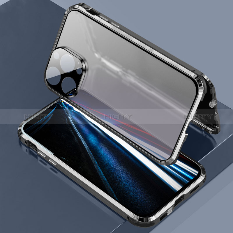 Coque Rebord Bumper Luxe Aluminum Metal Miroir 360 Degres Housse Etui Aimant LK3 pour Apple iPhone 13 Pro Noir Plus