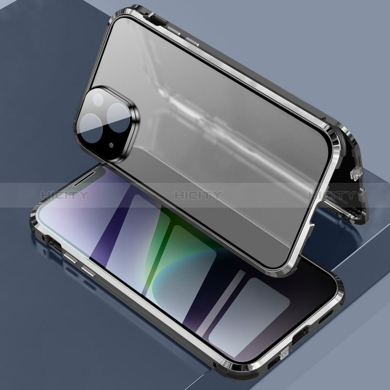 Coque Rebord Bumper Luxe Aluminum Metal Miroir 360 Degres Housse Etui Aimant LK3 pour Apple iPhone 14 Plus Noir Plus