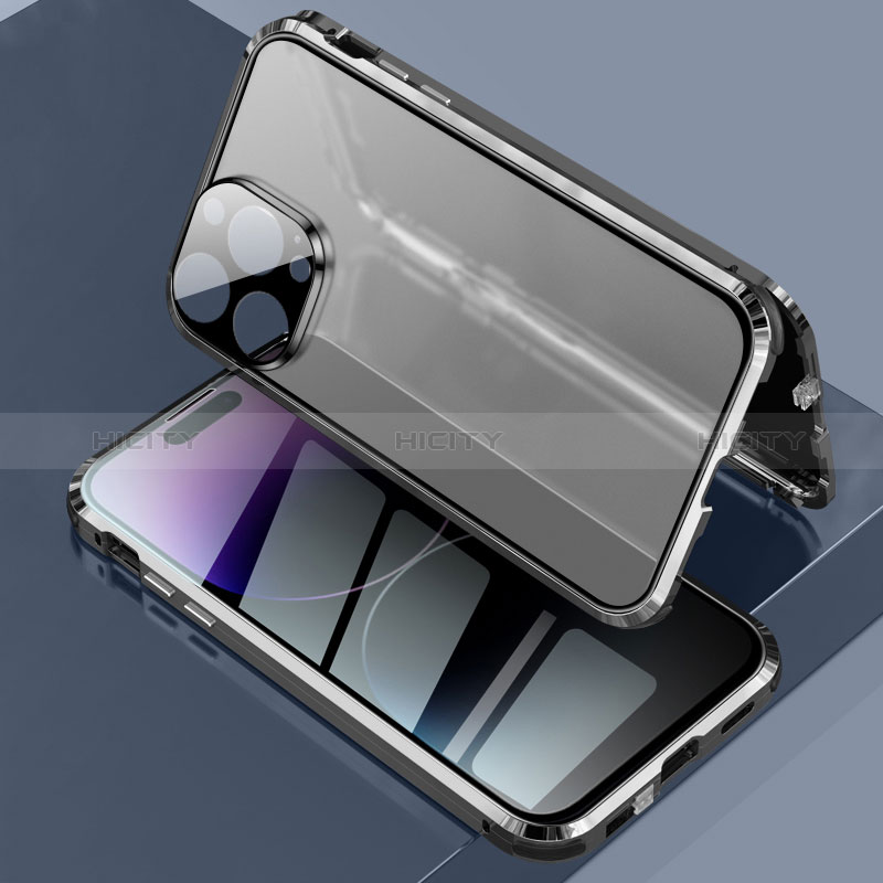 Coque Rebord Bumper Luxe Aluminum Metal Miroir 360 Degres Housse Etui Aimant LK3 pour Apple iPhone 14 Pro Noir Plus
