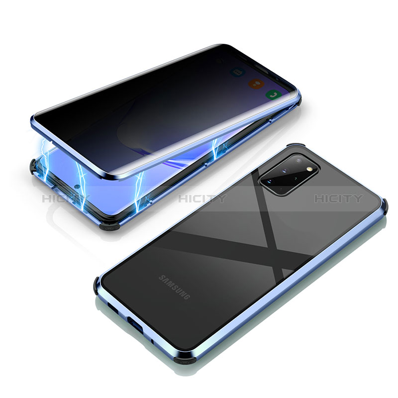Coque Rebord Bumper Luxe Aluminum Metal Miroir 360 Degres Housse Etui Aimant LK4 pour Samsung Galaxy S20 Plus 5G Bleu Plus