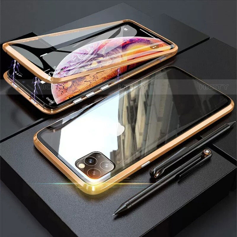 Coque Rebord Bumper Luxe Aluminum Metal Miroir 360 Degres Housse Etui Aimant M01 pour Apple iPhone 11 Pro Max Or Plus