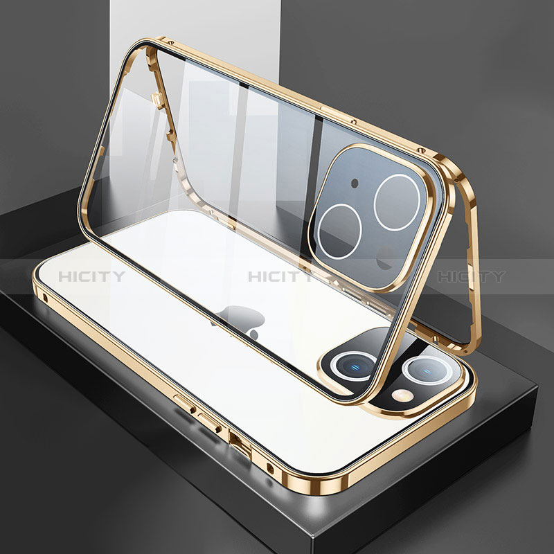Coque Rebord Bumper Luxe Aluminum Metal Miroir 360 Degres Housse Etui Aimant M01 pour Apple iPhone 15 Plus Or Plus