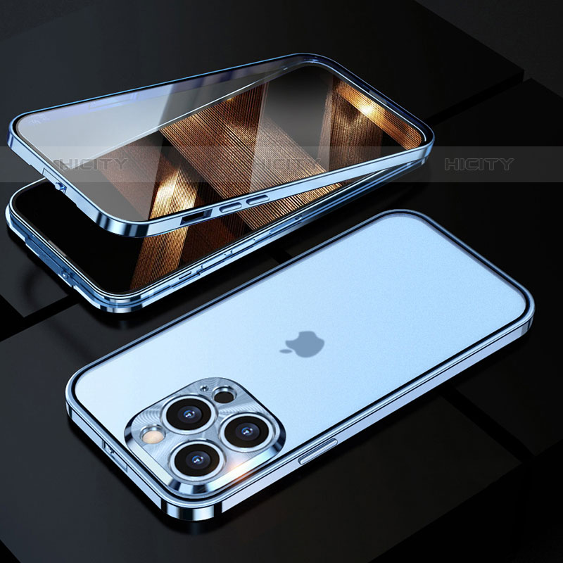 Coque Rebord Bumper Luxe Aluminum Metal Miroir 360 Degres Housse Etui Aimant M01 pour Apple iPhone 15 Pro Max Plus