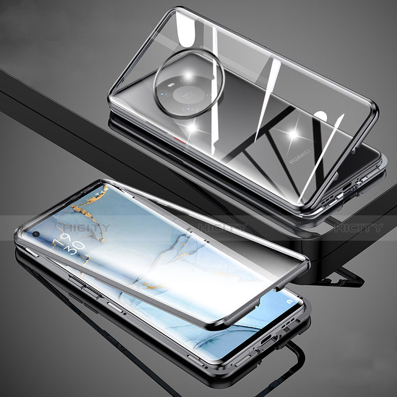 Coque Rebord Bumper Luxe Aluminum Metal Miroir 360 Degres Housse Etui Aimant M01 pour Huawei Mate 40E 5G Noir Plus