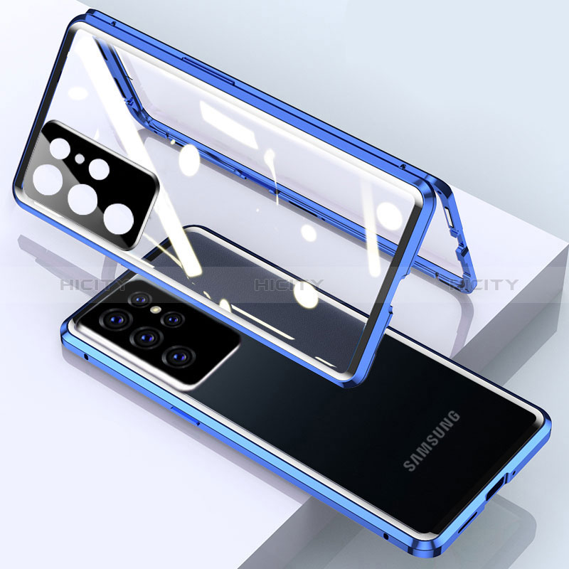 Coque Rebord Bumper Luxe Aluminum Metal Miroir 360 Degres Housse Etui Aimant M01 pour Samsung Galaxy S24 Ultra 5G Bleu Plus