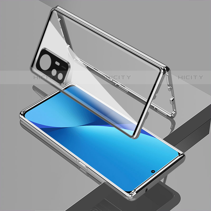 Coque Rebord Bumper Luxe Aluminum Metal Miroir 360 Degres Housse Etui Aimant M01 pour Xiaomi Mi 12 Pro 5G Argent Plus