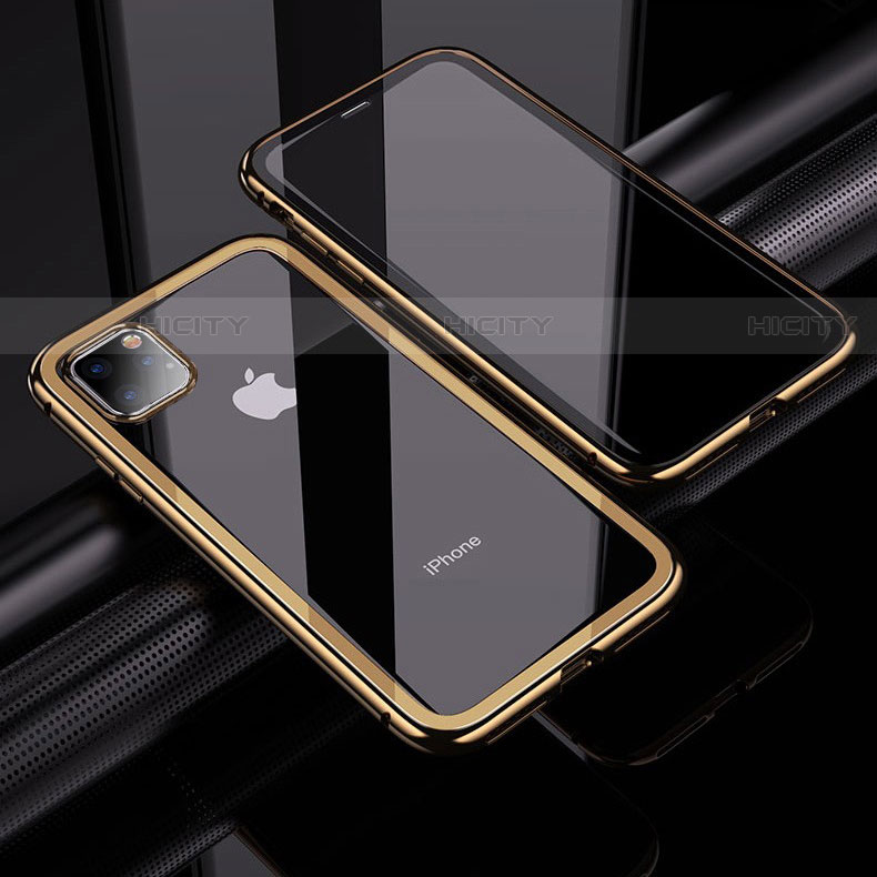 Coque Rebord Bumper Luxe Aluminum Metal Miroir 360 Degres Housse Etui Aimant M02 pour Apple iPhone 11 Pro Max Or Plus