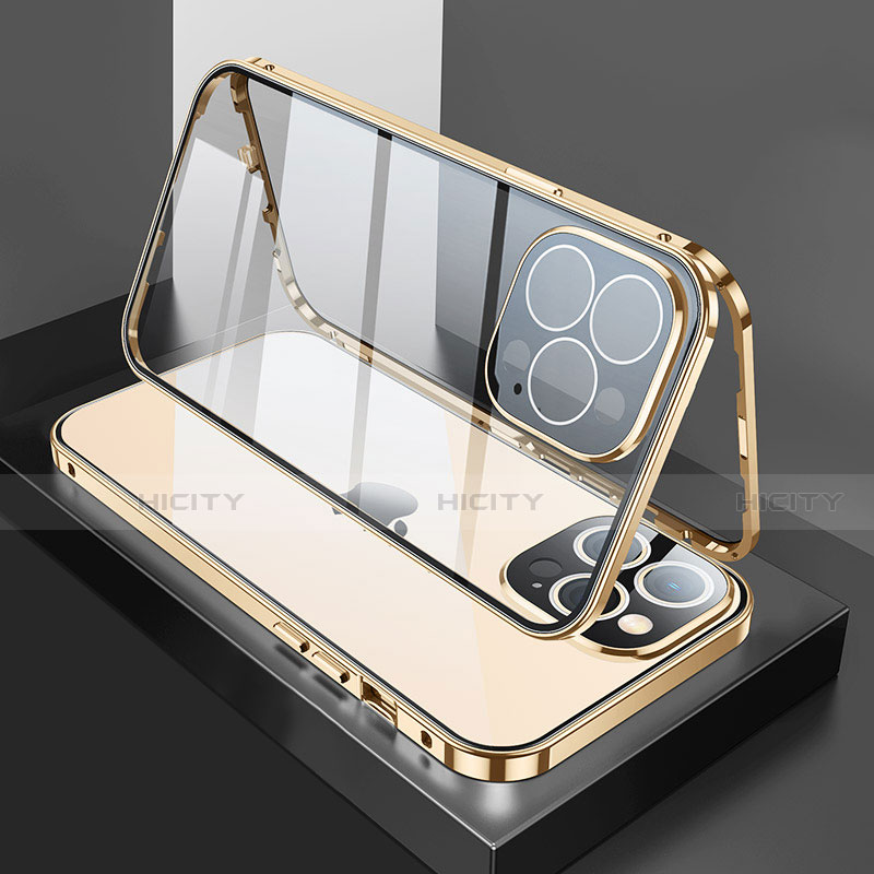 Coque Rebord Bumper Luxe Aluminum Metal Miroir 360 Degres Housse Etui Aimant M02 pour Apple iPhone 13 Pro Max Plus