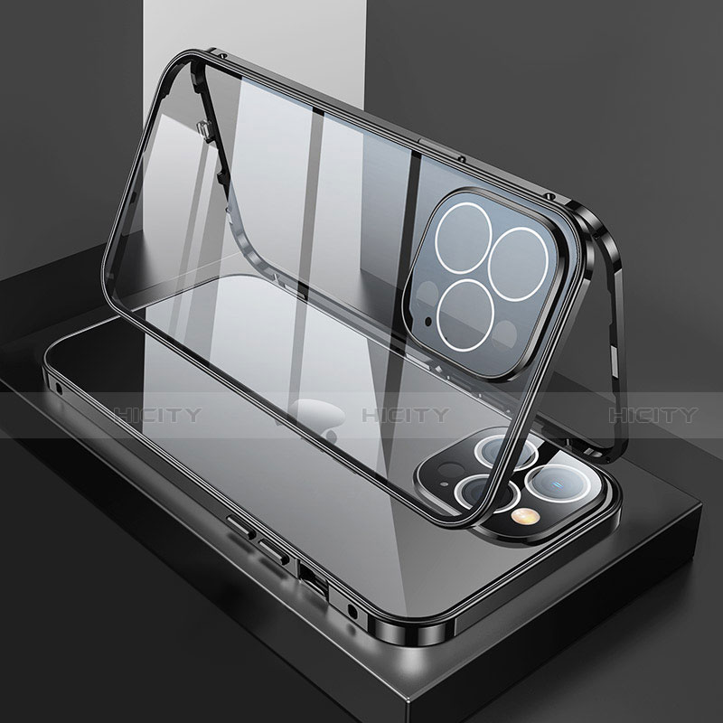 Coque Rebord Bumper Luxe Aluminum Metal Miroir 360 Degres Housse Etui Aimant M02 pour Apple iPhone 13 Pro Noir Plus