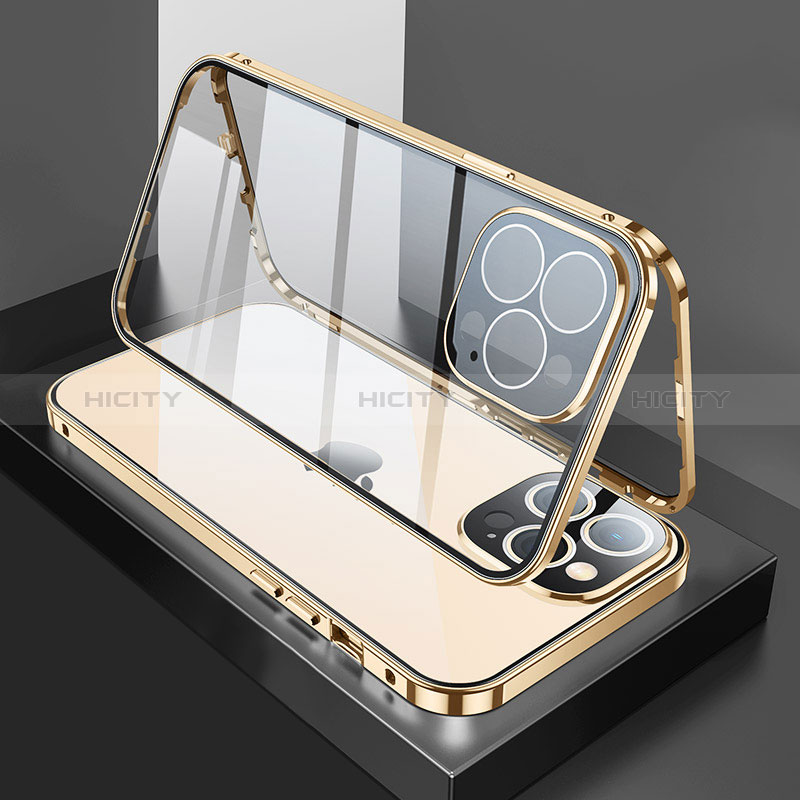 Coque Rebord Bumper Luxe Aluminum Metal Miroir 360 Degres Housse Etui Aimant M02 pour Apple iPhone 14 Pro Max Plus