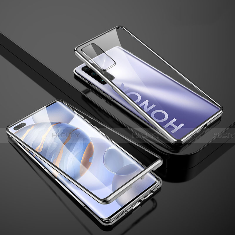 Coque Rebord Bumper Luxe Aluminum Metal Miroir 360 Degres Housse Etui Aimant M02 pour Huawei Honor 30 Pro Argent Plus