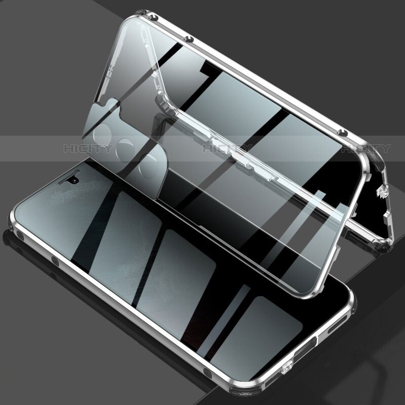 Coque Rebord Bumper Luxe Aluminum Metal Miroir 360 Degres Housse Etui Aimant M02 pour Samsung Galaxy S21 5G Argent Plus