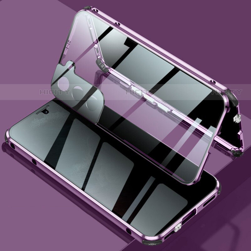 Coque Rebord Bumper Luxe Aluminum Metal Miroir 360 Degres Housse Etui Aimant M02 pour Samsung Galaxy S21 Plus 5G Violet Plus