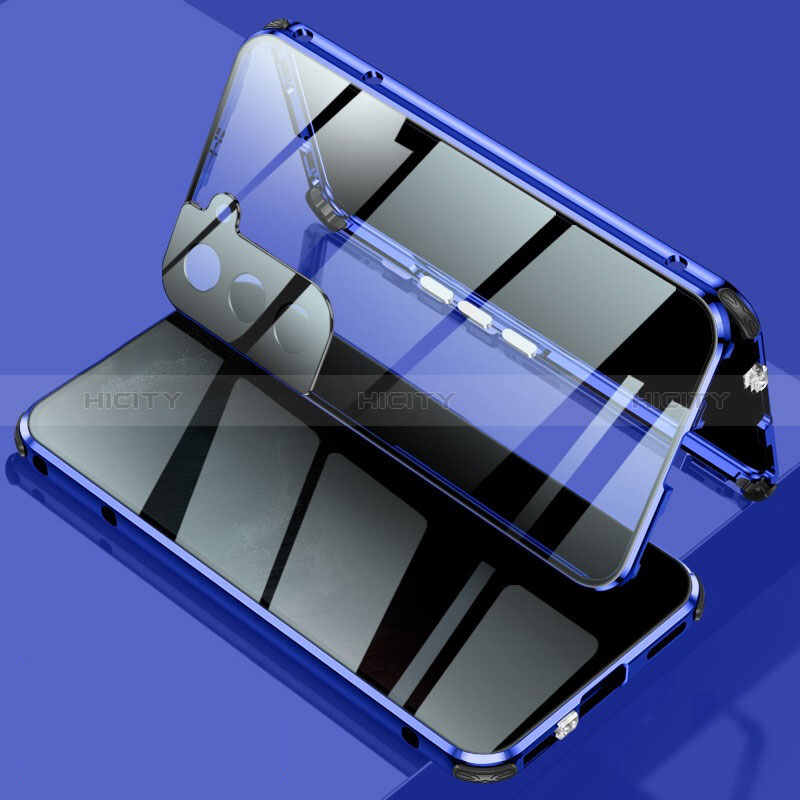 Coque Rebord Bumper Luxe Aluminum Metal Miroir 360 Degres Housse Etui Aimant M02 pour Samsung Galaxy S24 Plus 5G Bleu Plus