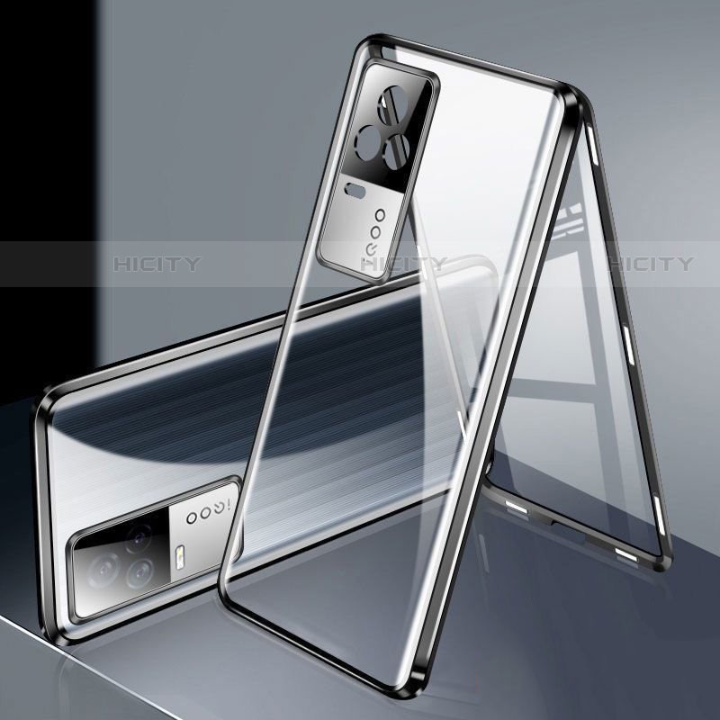Coque Rebord Bumper Luxe Aluminum Metal Miroir 360 Degres Housse Etui Aimant M02 pour Vivo iQOO 8 5G Noir Plus