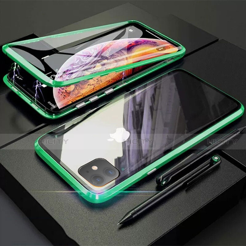 Coque Rebord Bumper Luxe Aluminum Metal Miroir 360 Degres Housse Etui Aimant M03 pour Apple iPhone 11 Vert Plus