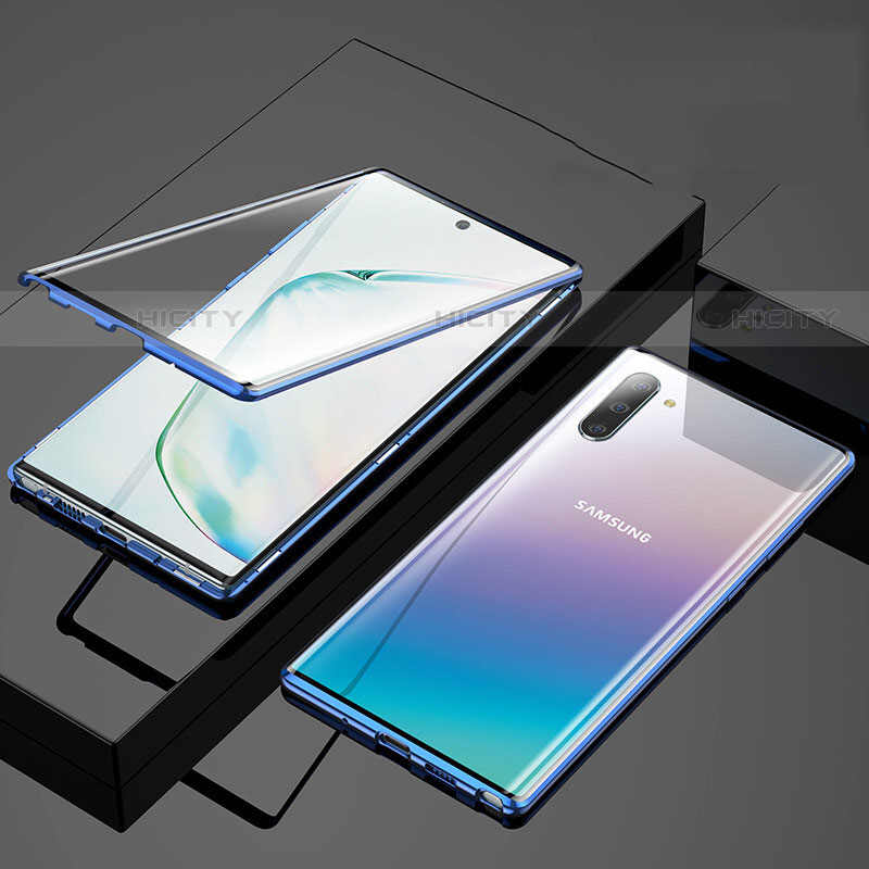 Coque Rebord Bumper Luxe Aluminum Metal Miroir 360 Degres Housse Etui Aimant M03 pour Samsung Galaxy Note 10 5G Bleu Plus
