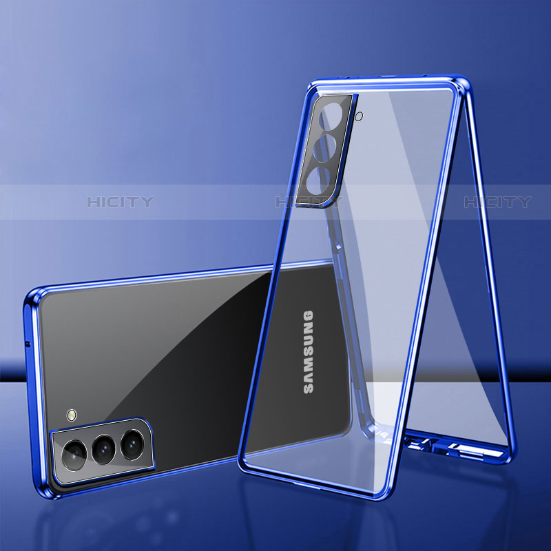 Coque Rebord Bumper Luxe Aluminum Metal Miroir 360 Degres Housse Etui Aimant M03 pour Samsung Galaxy S21 5G Bleu Plus