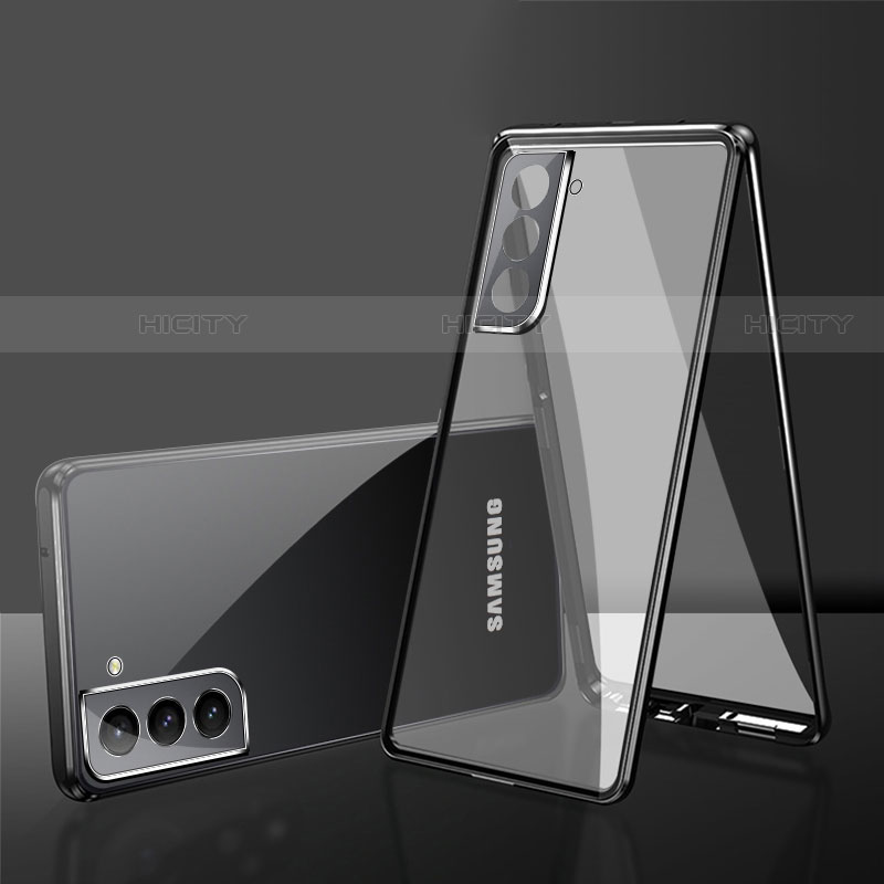 Coque Rebord Bumper Luxe Aluminum Metal Miroir 360 Degres Housse Etui Aimant M03 pour Samsung Galaxy S21 5G Noir Plus