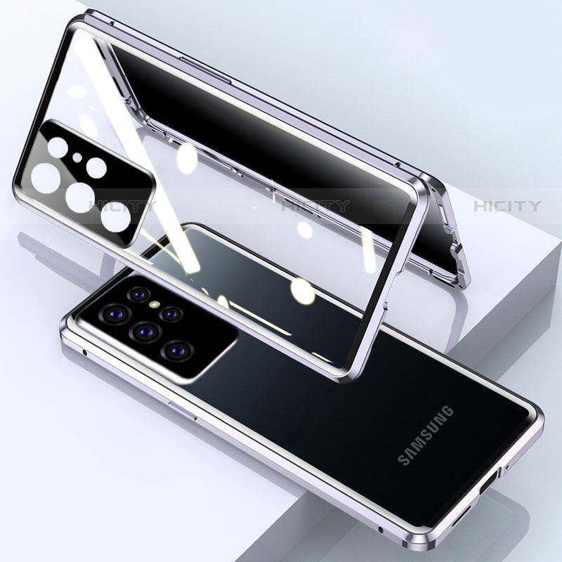 Coque Rebord Bumper Luxe Aluminum Metal Miroir 360 Degres Housse Etui Aimant M03 pour Samsung Galaxy S22 Ultra 5G Argent Plus