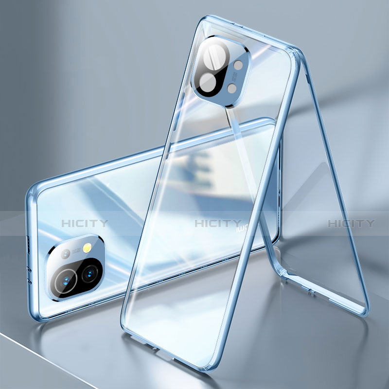 Coque Rebord Bumper Luxe Aluminum Metal Miroir 360 Degres Housse Etui Aimant M03 pour Xiaomi Mi 11 5G Bleu Plus
