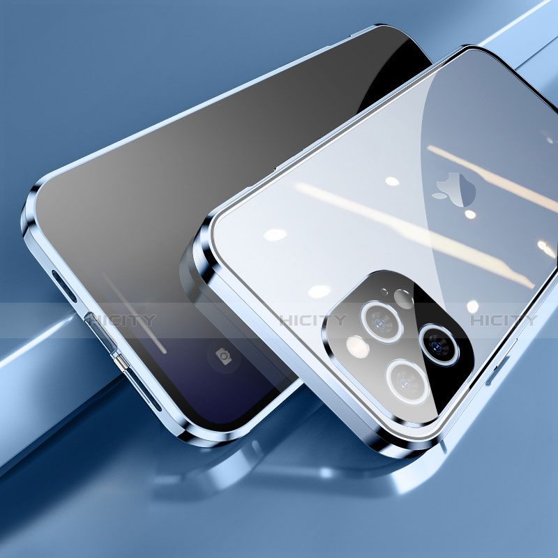 Coque Rebord Bumper Luxe Aluminum Metal Miroir 360 Degres Housse Etui Aimant M04 pour Apple iPhone 13 Pro Max Bleu Plus