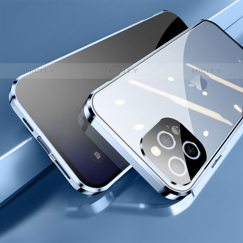 Coque Rebord Bumper Luxe Aluminum Metal Miroir 360 Degres Housse Etui Aimant M04 pour Apple iPhone 15 Pro Bleu Plus
