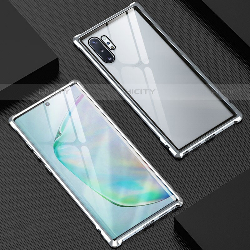 Coque Rebord Bumper Luxe Aluminum Metal Miroir 360 Degres Housse Etui Aimant M04 pour Samsung Galaxy Note 10 Plus 5G Argent Plus