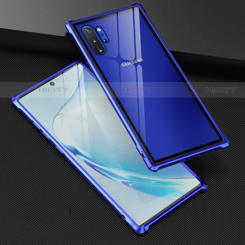 Coque Rebord Bumper Luxe Aluminum Metal Miroir 360 Degres Housse Etui Aimant M04 pour Samsung Galaxy Note 10 Plus Bleu Plus