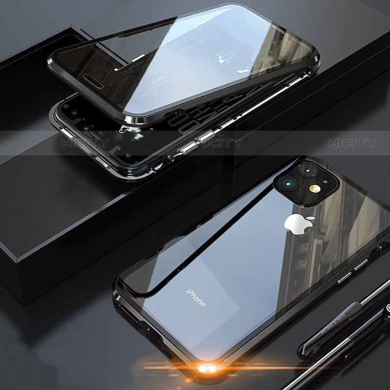 Coque Rebord Bumper Luxe Aluminum Metal Miroir 360 Degres Housse Etui Aimant M05 pour Apple iPhone 11 Pro Max Noir Plus