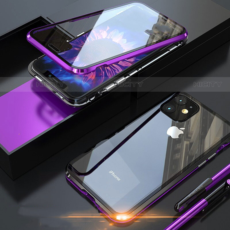 Coque Rebord Bumper Luxe Aluminum Metal Miroir 360 Degres Housse Etui Aimant M05 pour Apple iPhone 11 Pro Violet Plus