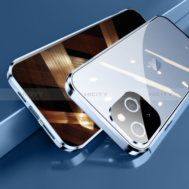 Coque Rebord Bumper Luxe Aluminum Metal Miroir 360 Degres Housse Etui Aimant M05 pour Apple iPhone 15 Plus Bleu Plus
