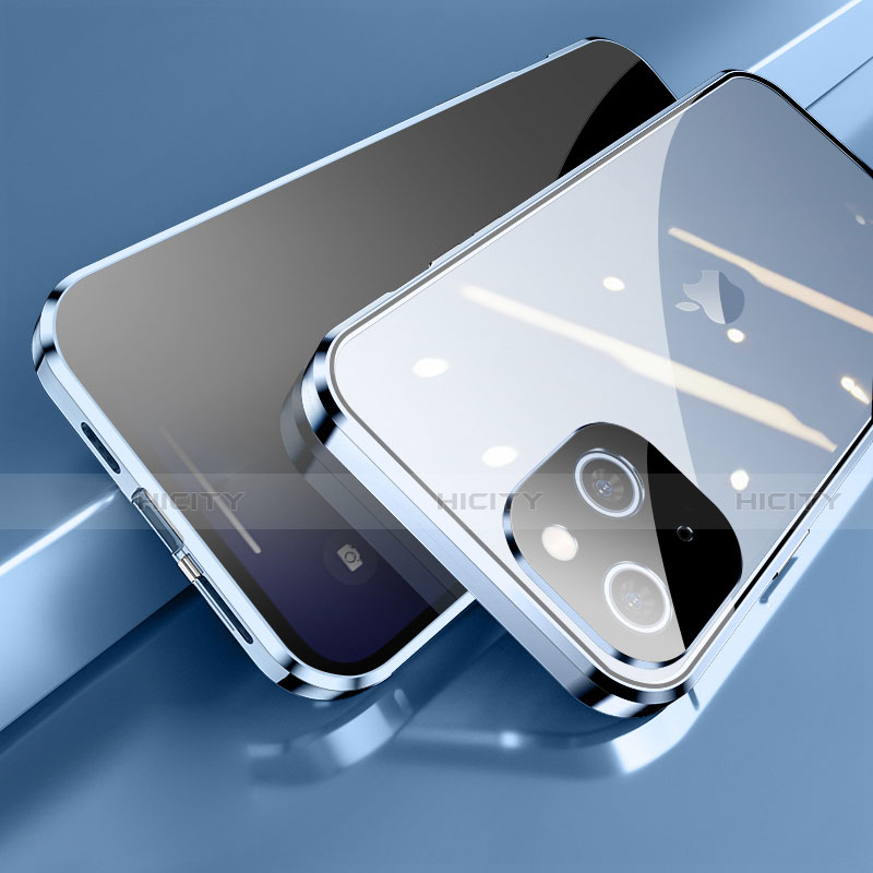 Coque Rebord Bumper Luxe Aluminum Metal Miroir 360 Degres Housse Etui Aimant M06 pour Apple iPhone 13 Mini Bleu Plus