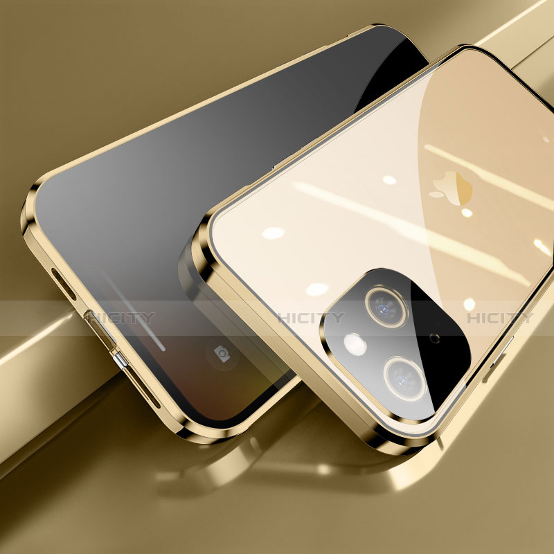 Coque Rebord Bumper Luxe Aluminum Metal Miroir 360 Degres Housse Etui Aimant M06 pour Apple iPhone 13 Mini Or Plus