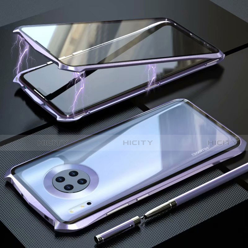 Coque Rebord Bumper Luxe Aluminum Metal Miroir 360 Degres Housse Etui Aimant M06 pour Huawei Mate 30 Pro Violet Plus
