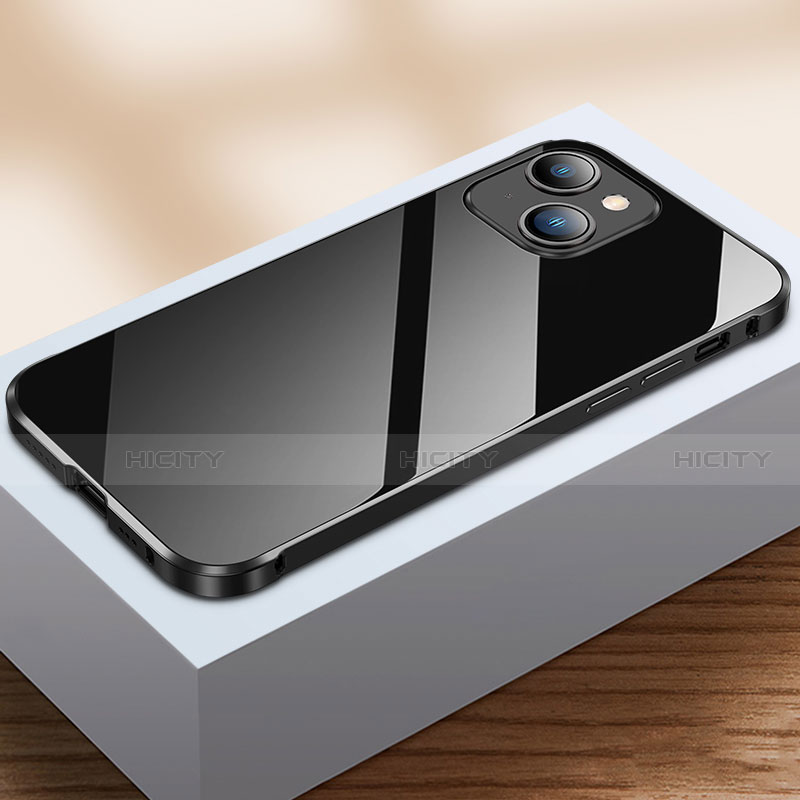 Coque Rebord Bumper Luxe Aluminum Metal Miroir 360 Degres Housse Etui Aimant M07 pour Apple iPhone 13 Mini Noir Plus