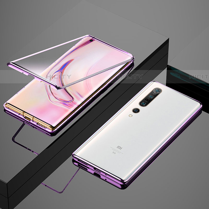 Coque Rebord Bumper Luxe Aluminum Metal Miroir 360 Degres Housse Etui Aimant M07 pour Xiaomi Mi 10 Pro Violet Plus