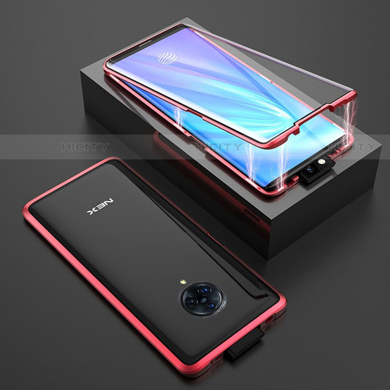 Coque Rebord Bumper Luxe Aluminum Metal Miroir 360 Degres Housse Etui Aimant M08 pour Vivo Nex 3 5G Rouge Plus