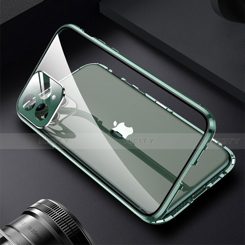 Coque Rebord Bumper Luxe Aluminum Metal Miroir 360 Degres Housse Etui Aimant M09 pour Apple iPhone 14 Pro Plus