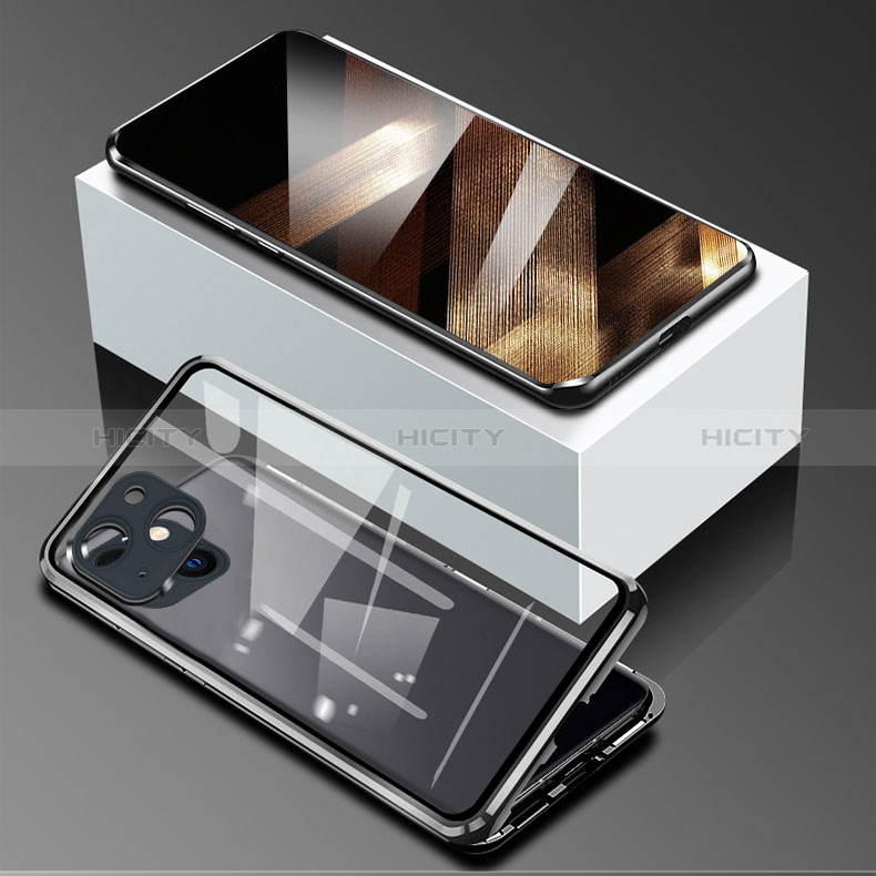 Coque Rebord Bumper Luxe Aluminum Metal Miroir 360 Degres Housse Etui Aimant M09 pour Apple iPhone 15 Plus Noir Plus