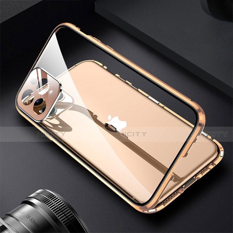 Coque Rebord Bumper Luxe Aluminum Metal Miroir 360 Degres Housse Etui Aimant M09 pour Apple iPhone 15 Pro Plus