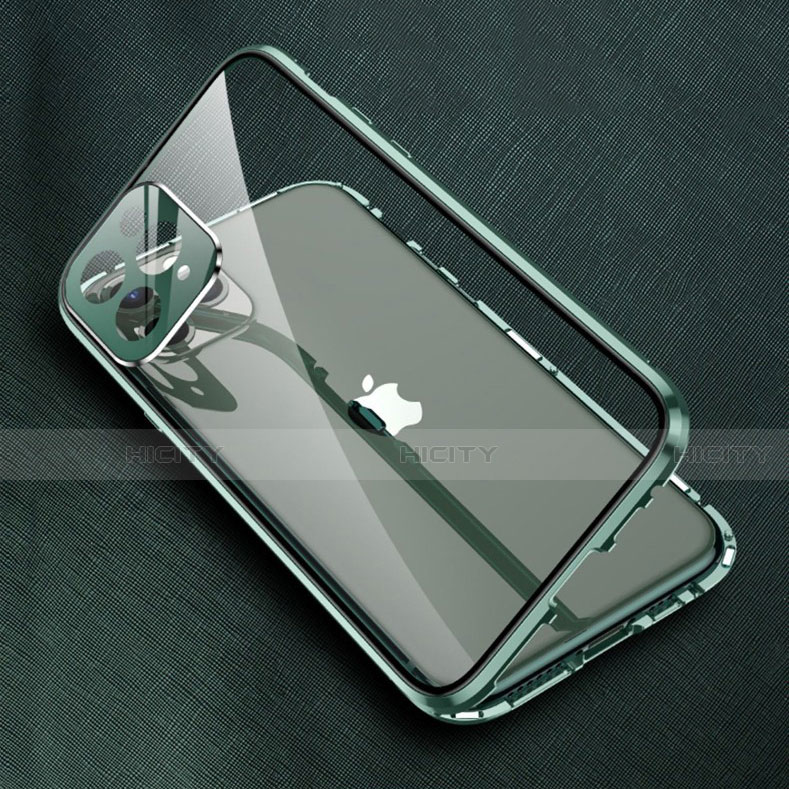Coque Rebord Bumper Luxe Aluminum Metal Miroir 360 Degres Housse Etui Aimant M09 pour Apple iPhone 15 Pro Plus