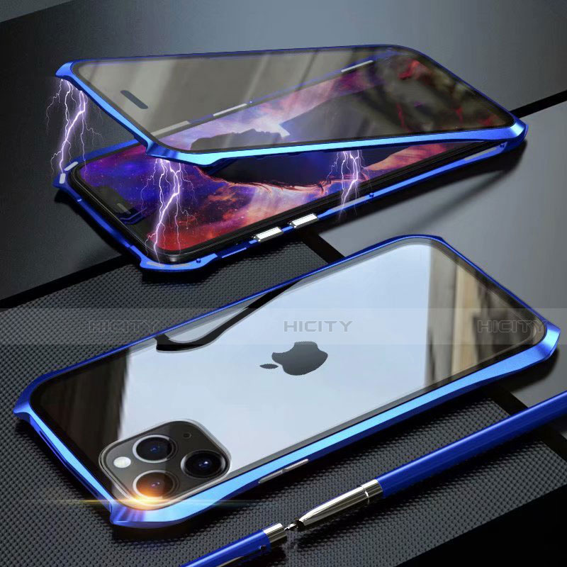 Coque Rebord Bumper Luxe Aluminum Metal Miroir 360 Degres Housse Etui Aimant M10 pour Apple iPhone 11 Pro Max Bleu Plus